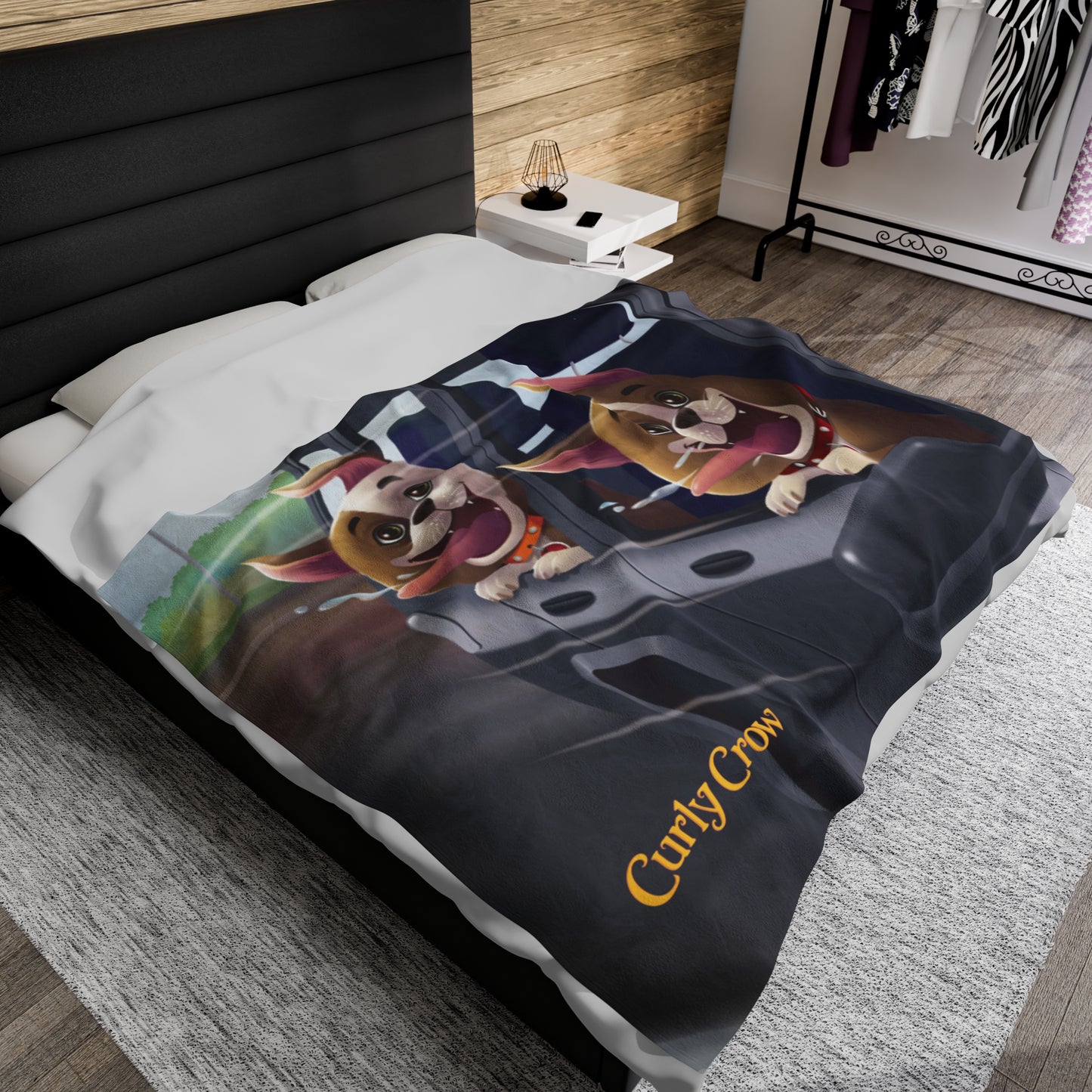 Cozy kids’ blanket featuring playful illustrations of Rooger and Loki, perfect for snuggly storytime adventures.
