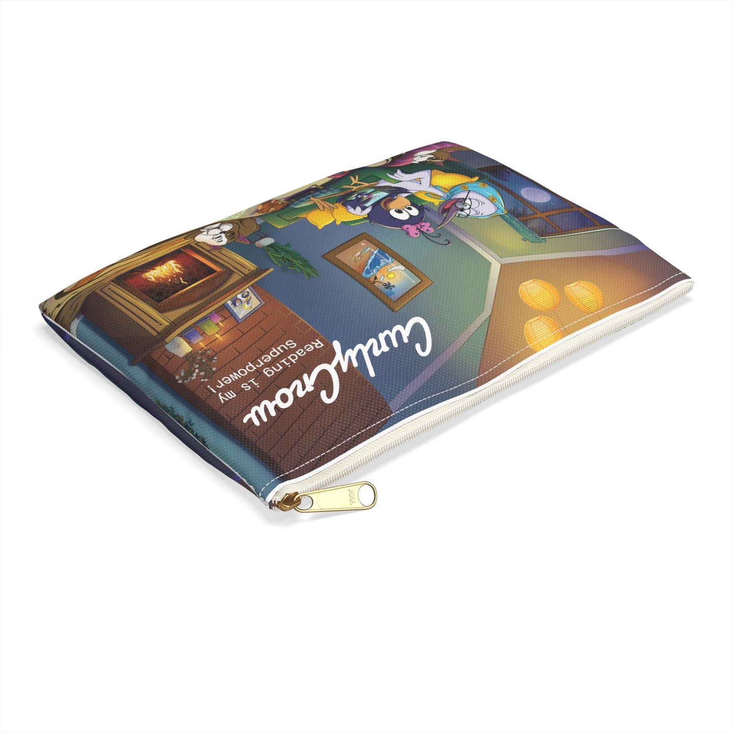 Pouch with cartoon design and 'Cultured' branding on a white background
