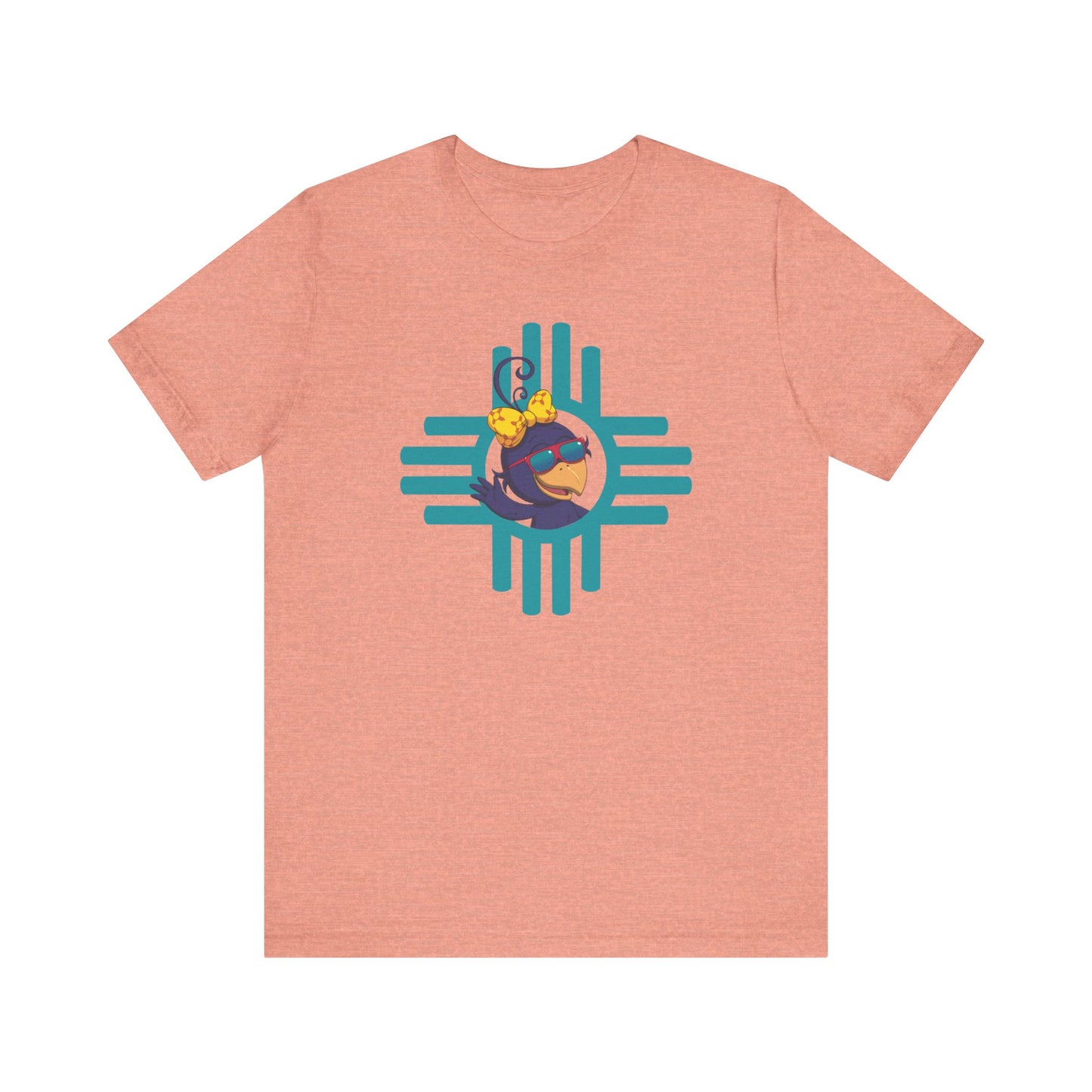 Curly Crow “Waving Crow” Tee – Large Turquoise Zia Logo with Back Logo (Adults)