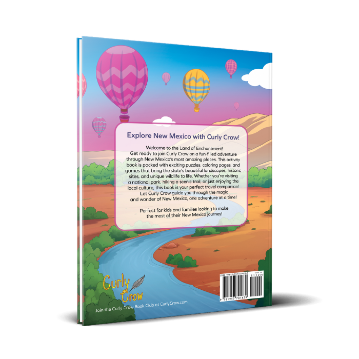 Book cover with colorful illustration of New Mexico landscape, hot air balloons, and text.