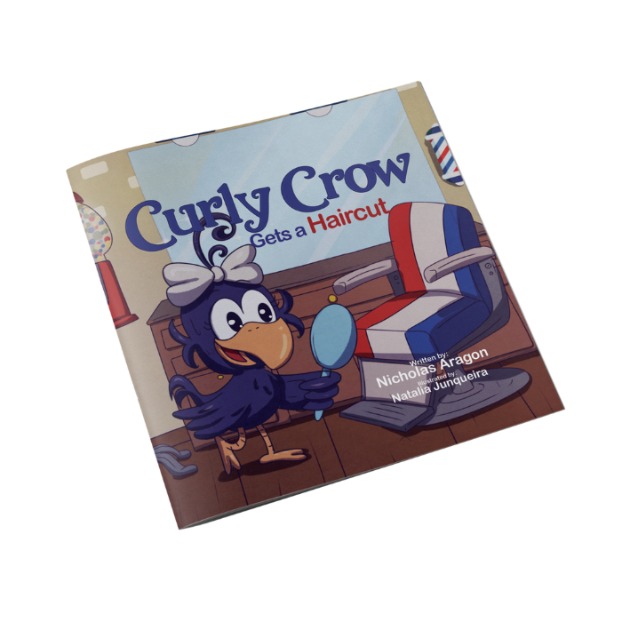Curly Crow book cover image. Curly Crow gets a Haircut is a book about teaching personal hygiene