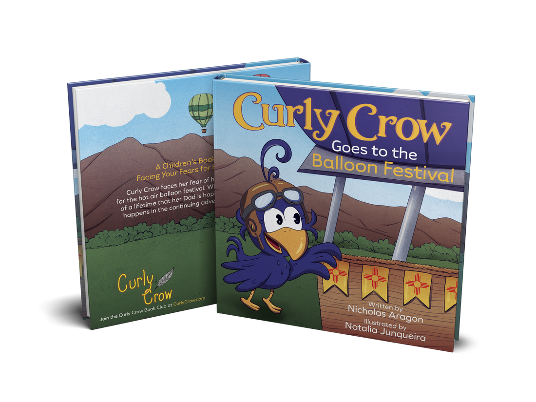 Balloon Festival Book for kids age 4-8. Curly Crow goes ballooning in Albuquerque New Mexico, a book about facing fear of heights.