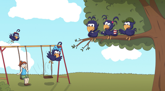 Curly Crow and friends go to the park. Curly Crow is a crow with curly hair who lives in New Mexico.