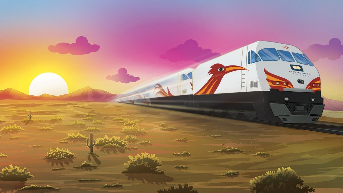 Rail Runner Train and beautiful pink sunset