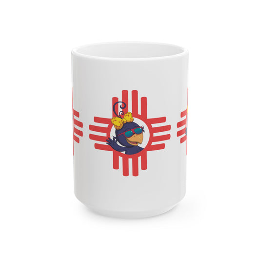 Curly Crow 15 oz mug with white background highlighting design