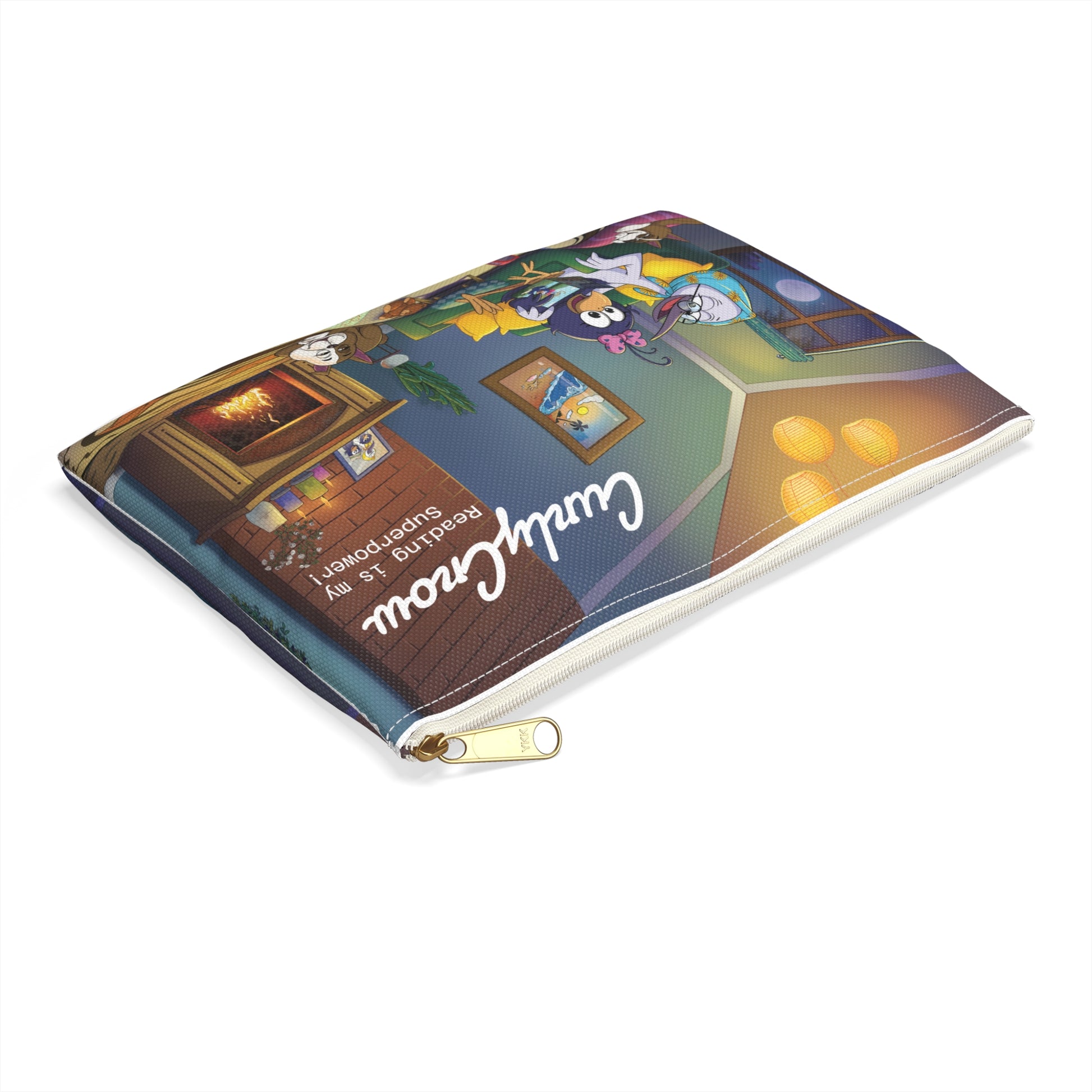Pouch with cartoon design and 'Cultured' branding on a white background