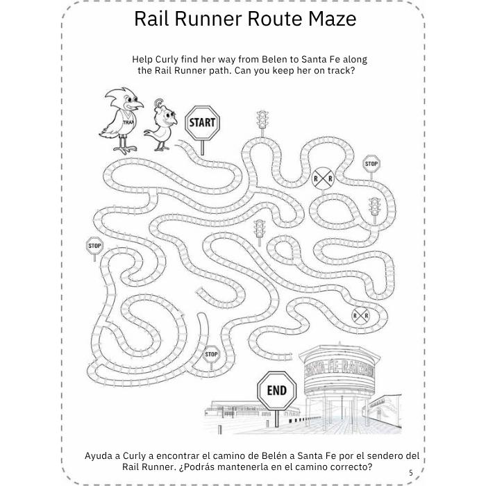 Maze game for children with Rail Runner theme, featuring a start and end point.