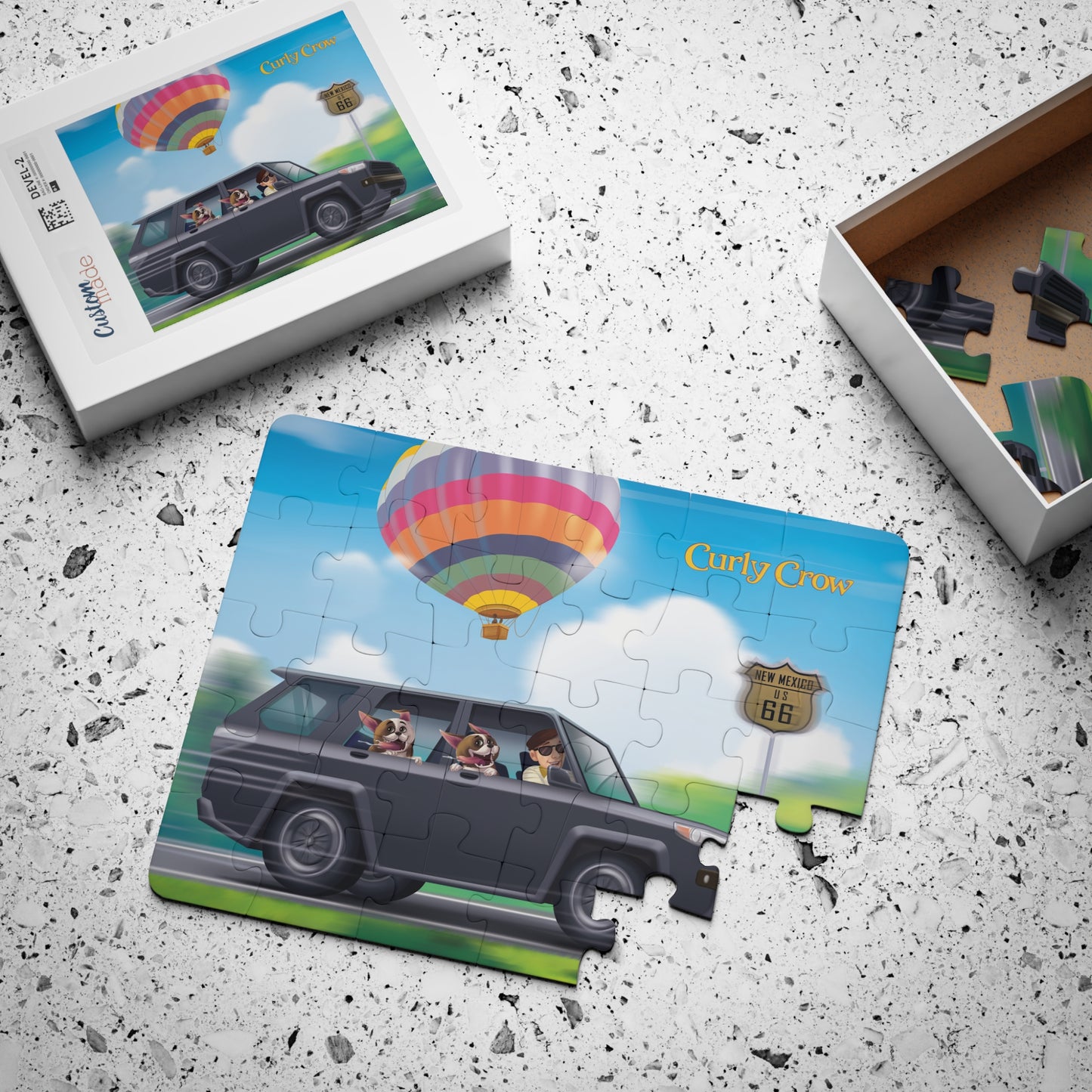 Puzzle box featuring the 4Runner adventure artwork with Rooger, Loki, and reference photo included.
