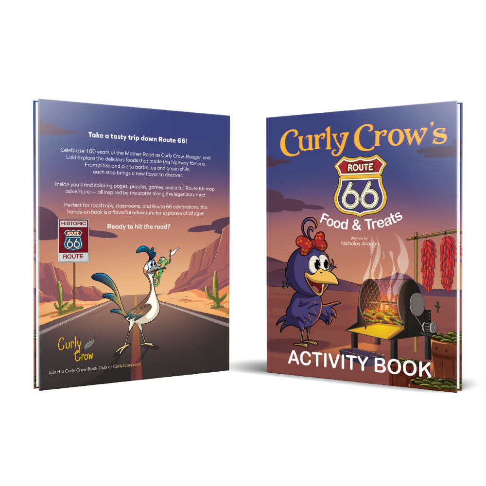 Curly Crow's Route 66 Food & Treats Activity Book on a white background