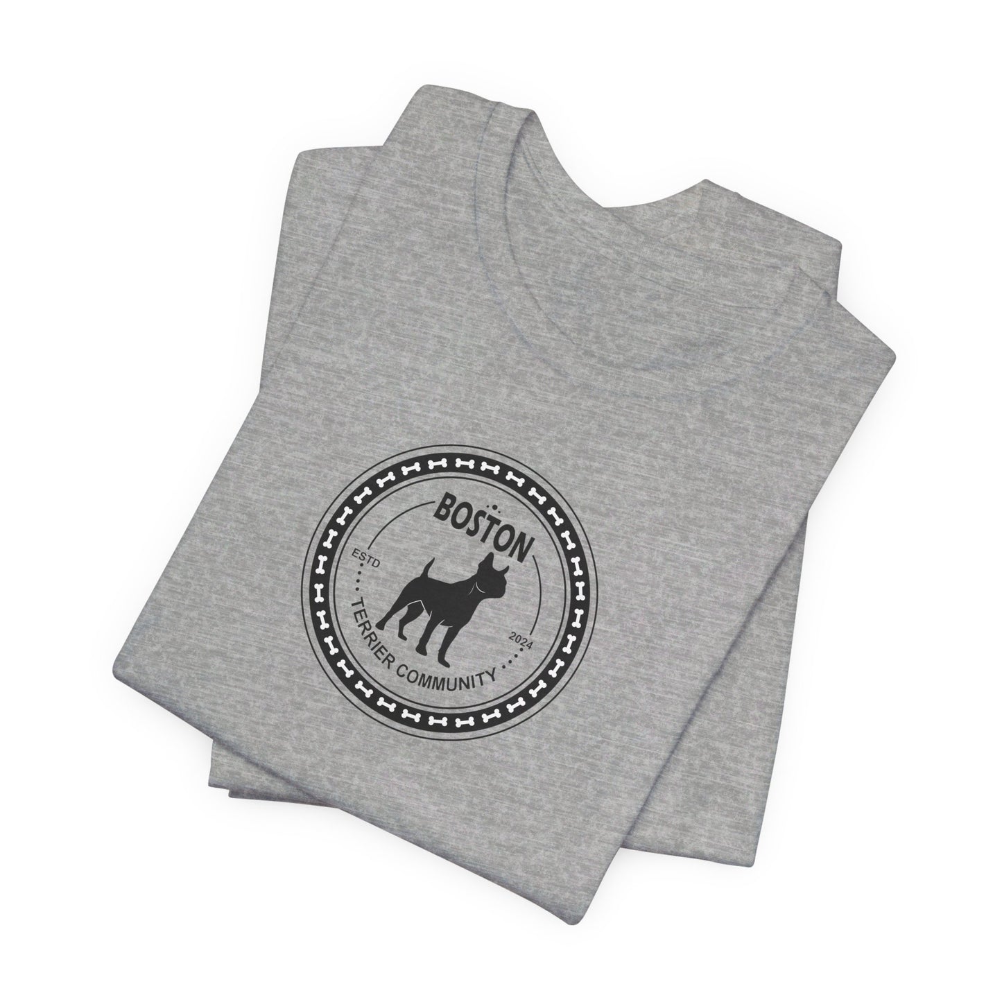 Curly Crow Boston Terrier graphic shirt featuring a playful Boston Terrier