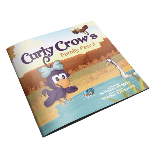 A kids book about Curly Crow flying over the Rio Grande River, on a mission to find food for her family’s Thanksgiving feast.