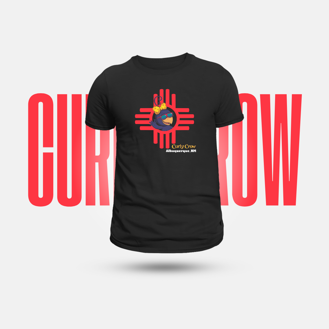 Curly Crow t-shirt with NM Zia symbol 
