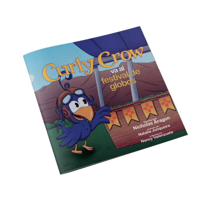 Curly Crow Kids book cover showing Curly Crow's family and their cozy café in New Mexico.