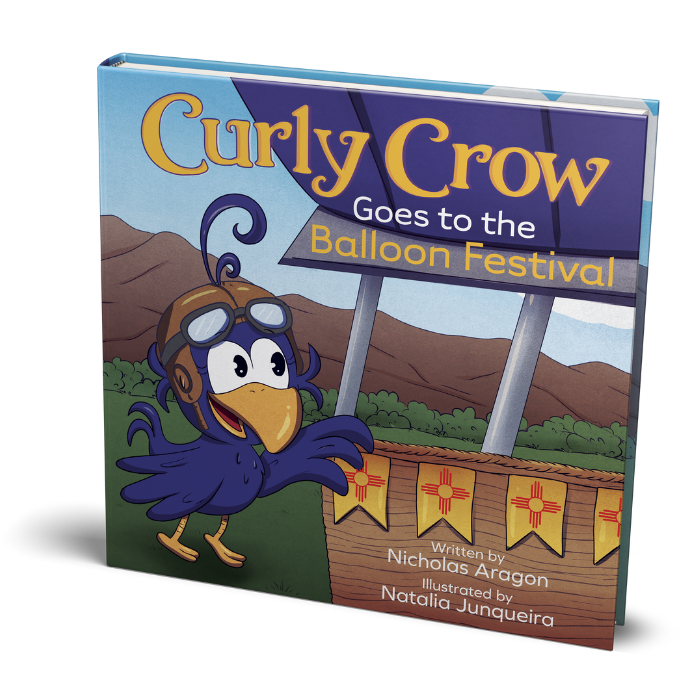 Book cover of Curly Crow and the Big Balloon Adventure, a colorful children’s story about courage, curiosity, and soaring high into the sky.