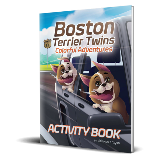 Boston Terrier Twins Colorful Adventure Activity Book