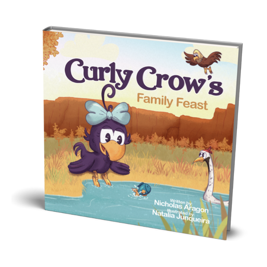 A kids book about Curly Crow flying over the Rio Grande River, on a mission to find food for her family’s Thanksgiving feast.