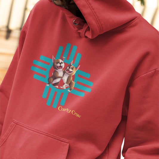 Hoodie with Rooger & Loki Boston Terriers and New Mexico Zia symbol