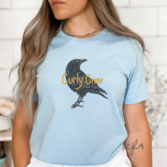 baby blue curly crow brand t-shirt for women and men great gift